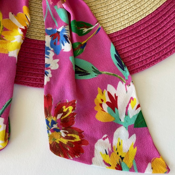 Kate Spade Pink/Beige Wide Brim Sun Hat with Floral Accents 👒☀️ One Size - Picture 6 of 12